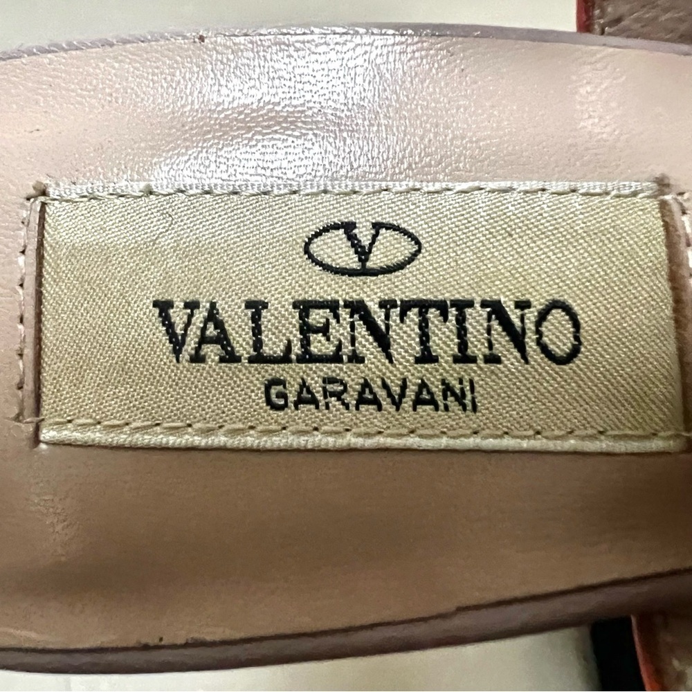 Valentino 6 Calfskin Nappa Rockstud T-Strap Patent Orange Poudre Pumps Heels - Picture 14 of 16